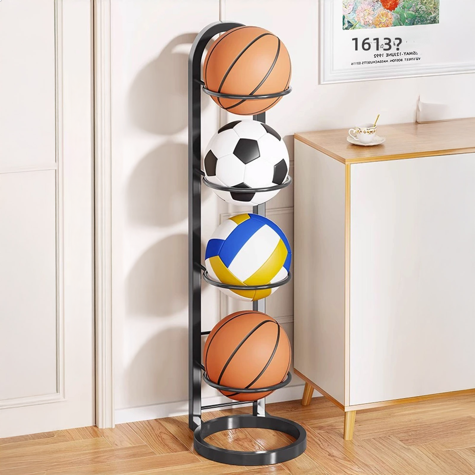 Sports Equipment Garage Storage - Foldable Basketball Rack Multi-Layer Storage Organizer