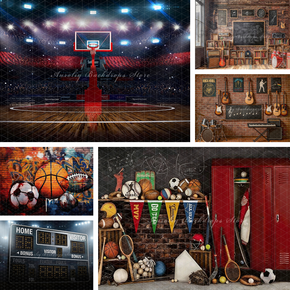 Sports Equipment Photos - Sports Basketball Court Lockers Photography Backdrop