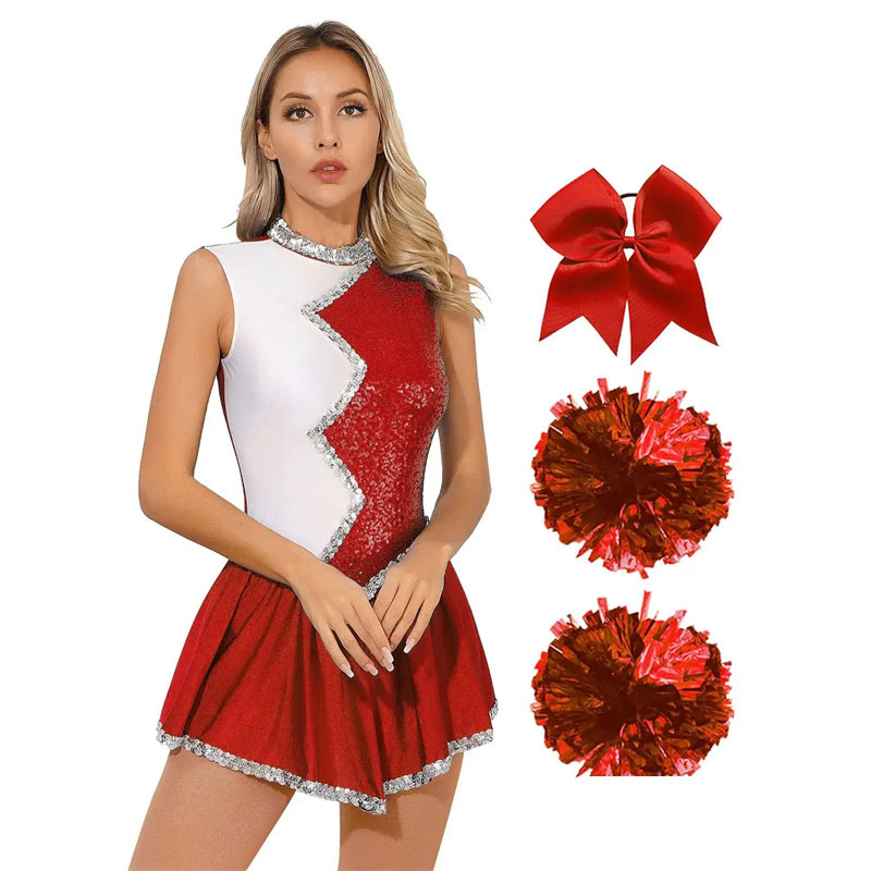 Cheerleading Pom Pom - Womens Cheer Leader Uniform Outfits Carnival